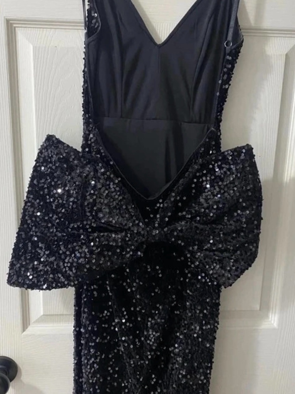 Black Sequin Prom Dress with Statement Bow